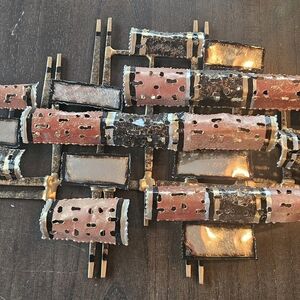 MCM Brutalist Metal Style Wall Sculpture Art Signed Linda Cassette